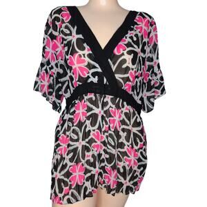 VTG Y2K Sheer Chiffon Empire Waist Top Large Floral Whimsigoth Fairy Grunge Boho